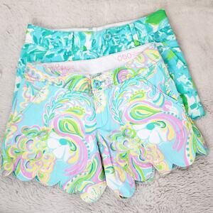 Lilly Pulitzer Women's Green Blue Floral Shorts Two Piece Bundle